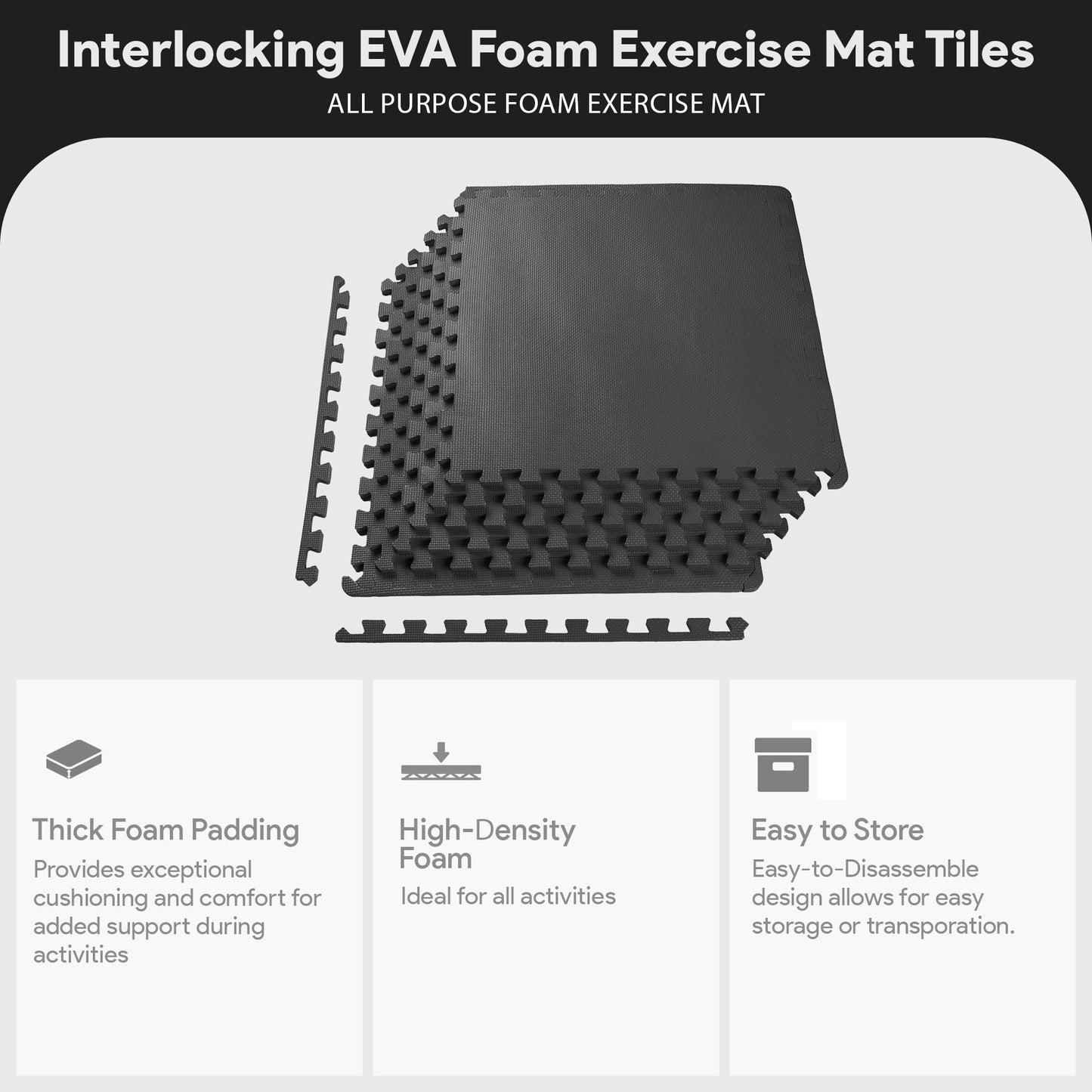 BalanceFrom Fitness 24 Sq Ft Interlocking EVA Foam Exercise Mat Tiles, Black
