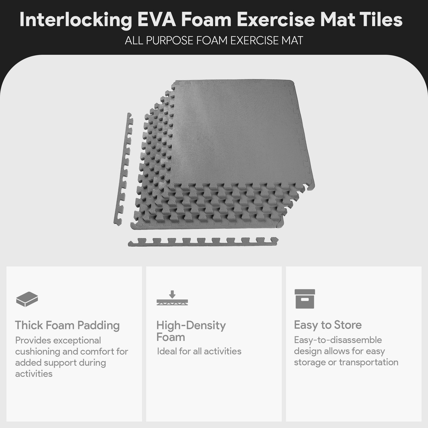 BalanceFrom Fitness 24 Sq Ft Interlocking EVA Foam Exercise Mat Tiles, Gray