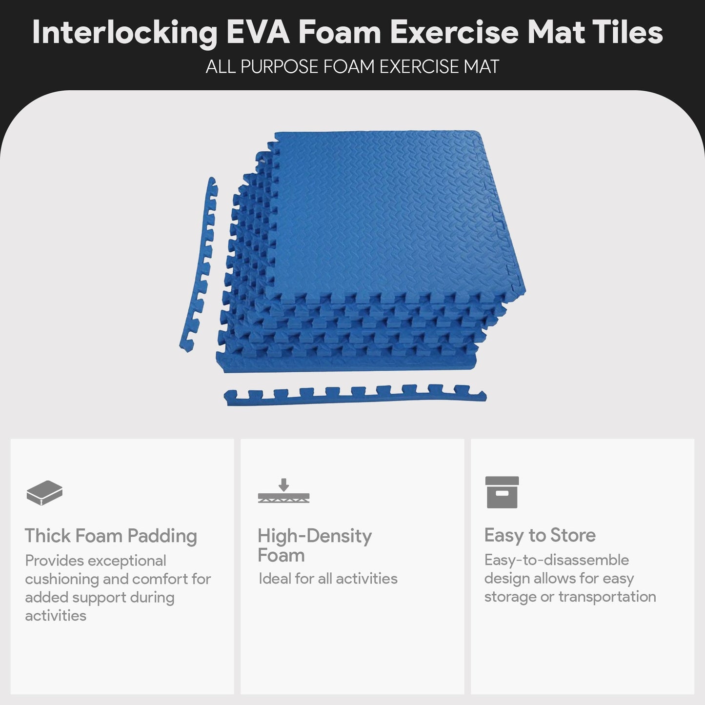BalanceFrom Fitness 24 Sq Ft Interlocking EVA Foam Exercise Mat Tiles, Blue