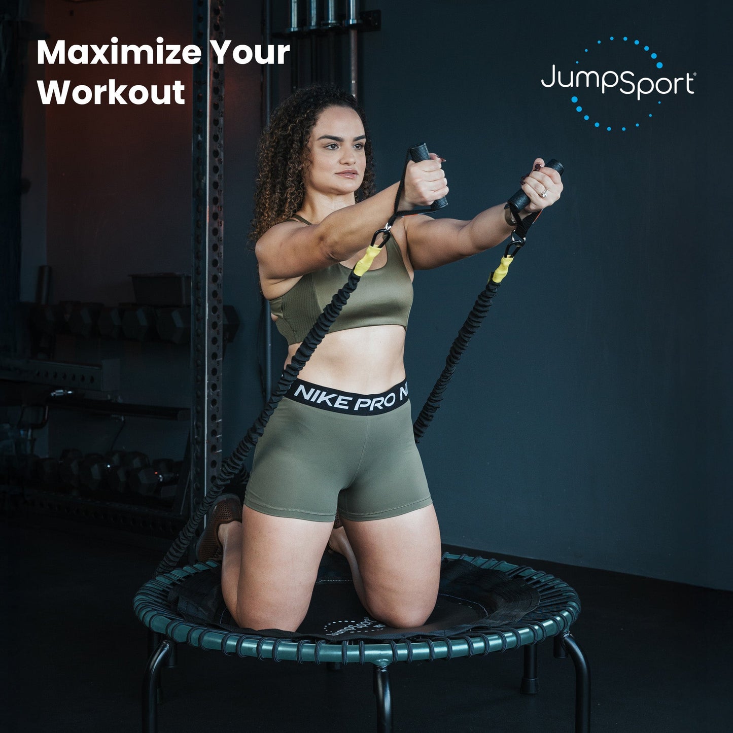 JumpSport 350 Pro Fitness 39 Inch Cardio Workout Indoor Trampoline, Teal/Black