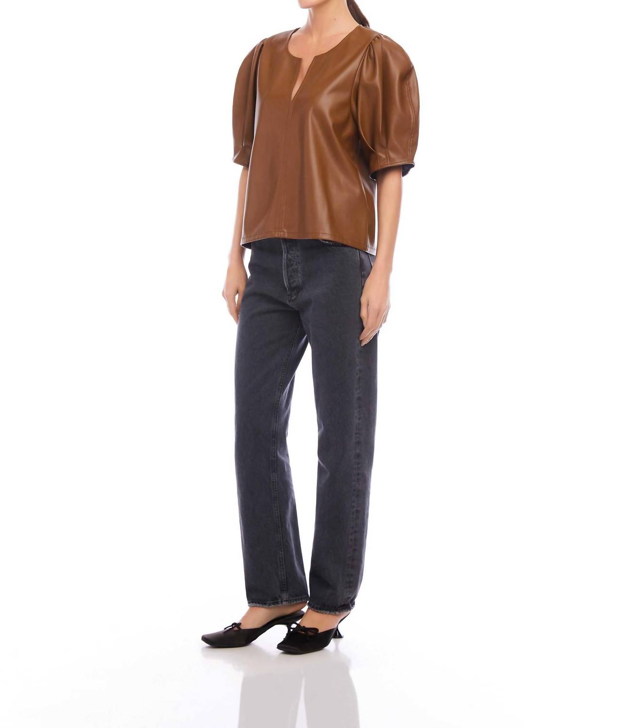 Fifteen Twenty - Poof Faux Leather Blouse