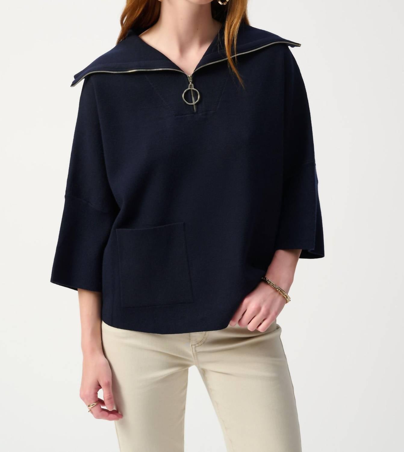 Joseph Ribkoff - Zip Front Dolman Sleeve Boxy Sweater