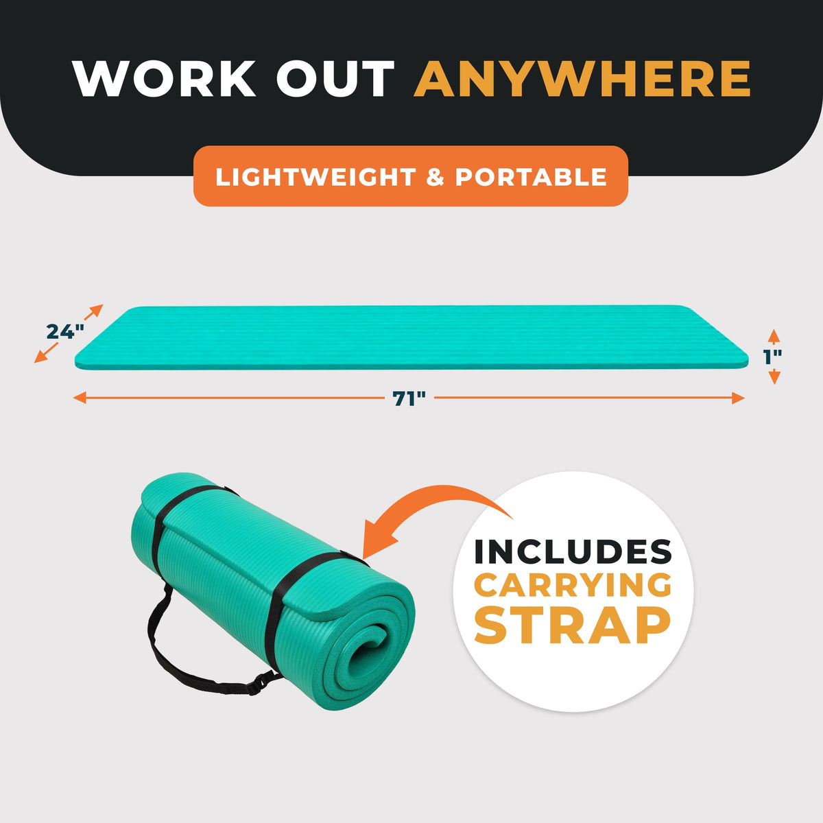 BalanceFrom Fitness GoCloud 1" Extra Thick Exercise Mat w/Carrying Strap, Green