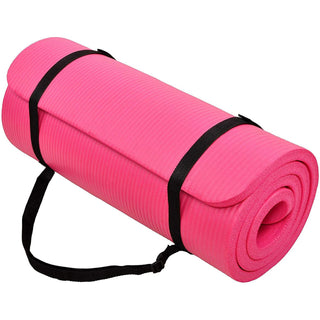 BalanceFrom GoCloud 1" Extra Thick Exercise Yoga Mat with Carrying Strap, Pink