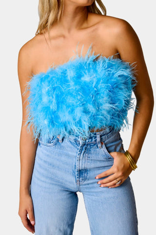 Buddylove - Fancy Strapless Feather Crop Top