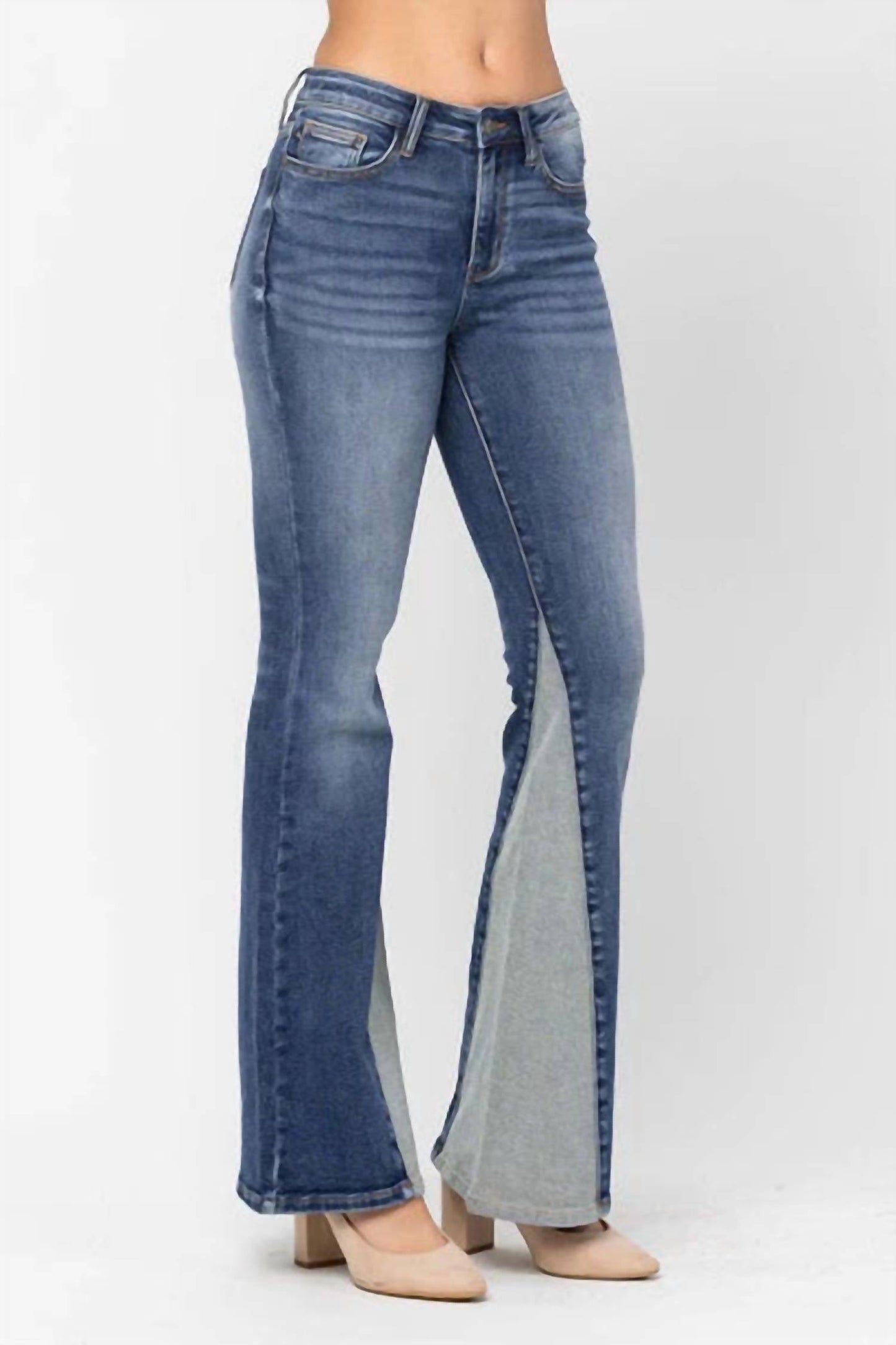 Judy Blue - Mid Rise Inseam Panel Flare Jeans