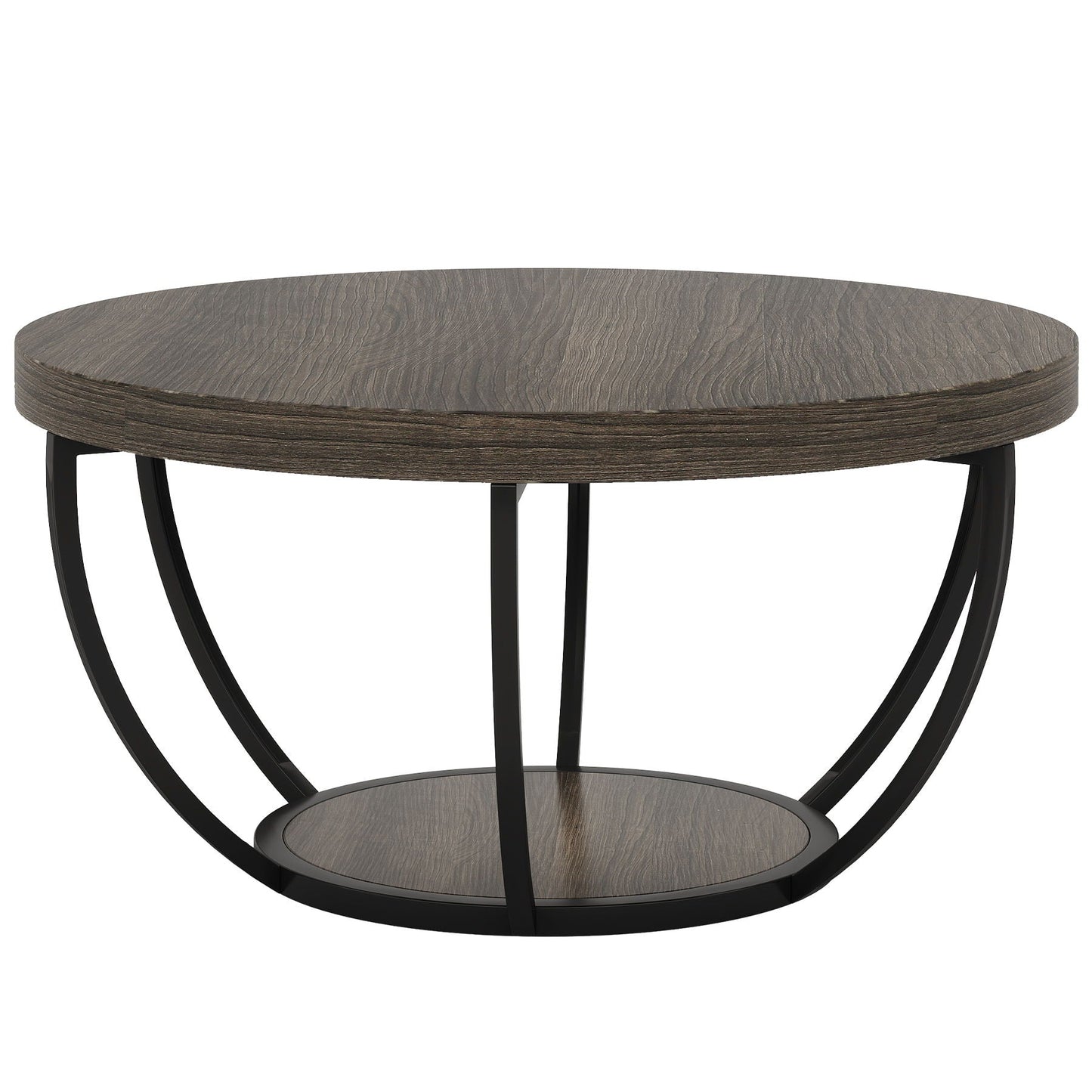 2 Tier Circle Coffee Table With Storage Shelves