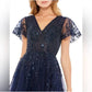 Mac Duggal - Embellished Fluttersleeve Tea Length Dress