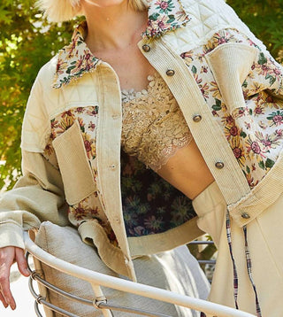 Pol - Contrast Quilt Panel Corduroy Jacquard Jacket