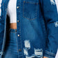 American Bazi - Distressed Button Up Long Sleeve Denim Jacket