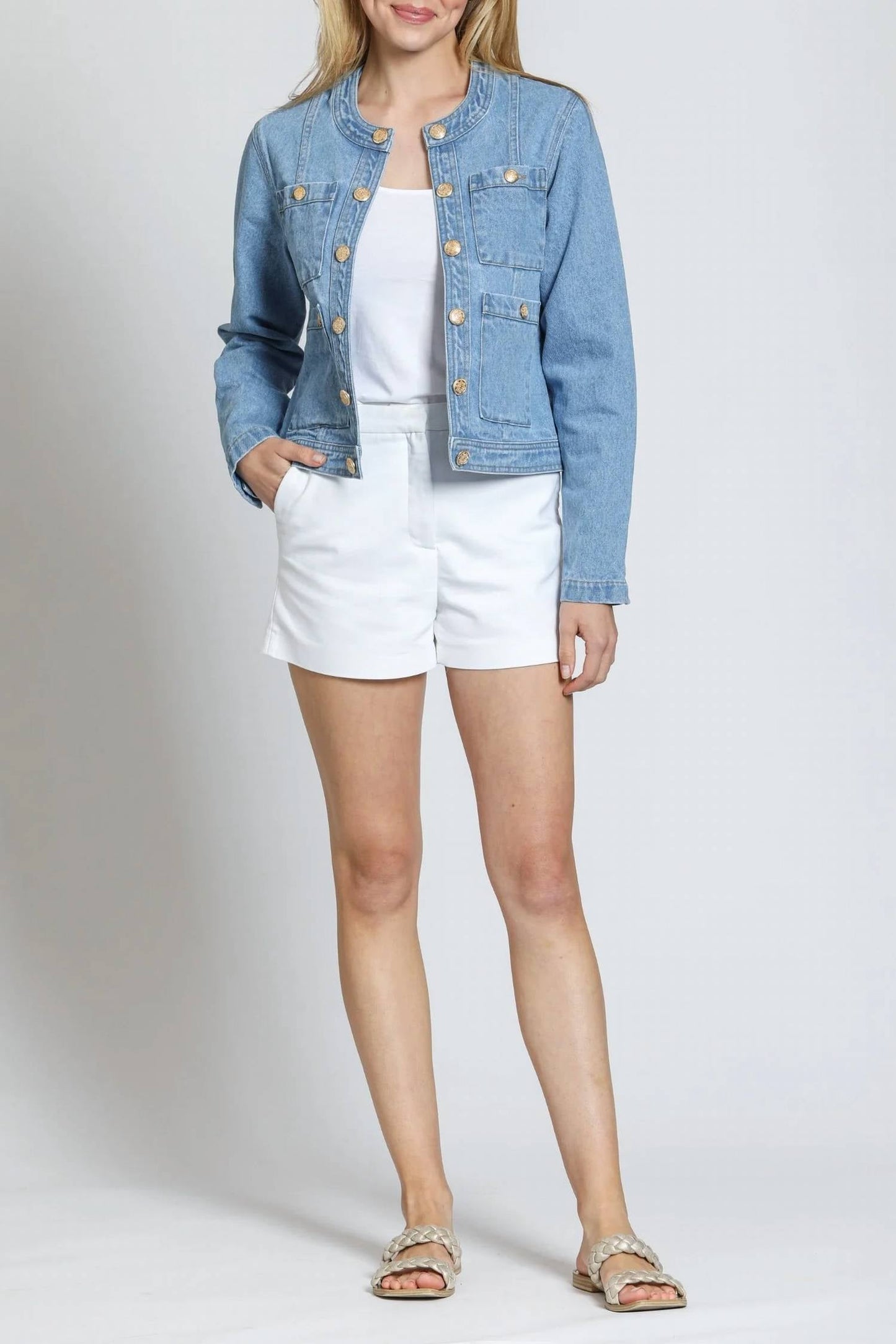 11 Uptown - Collarless Denim Jacket