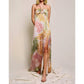 Dress Forum - Tropical Leaf Printed Satin Maxi Dress