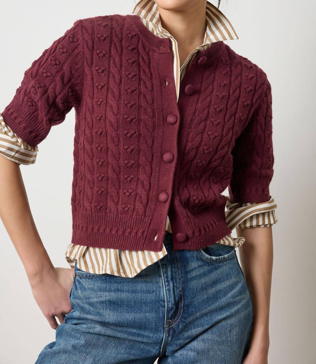 Lilla P - Short Sleeve Cardigan Sweater