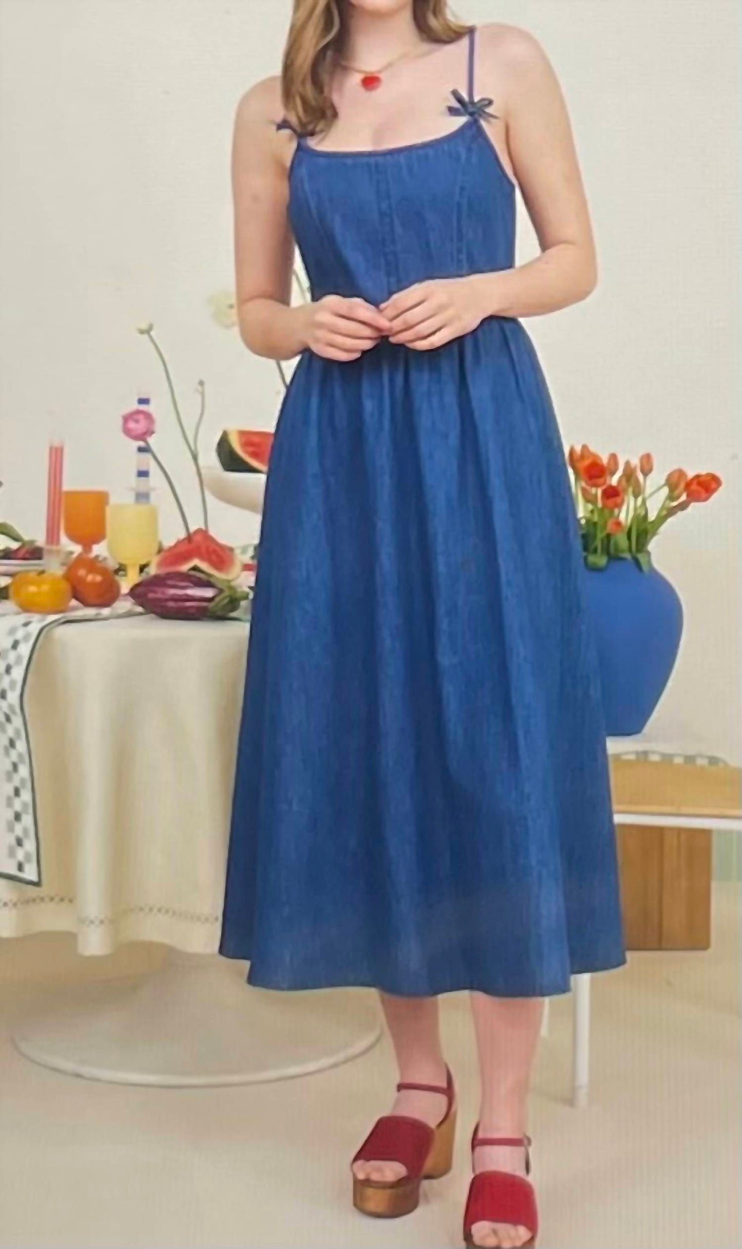 Blu Pepper - Bow Strap Denim Dress