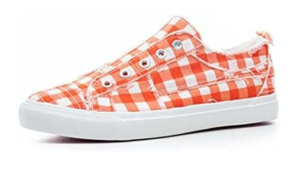 Corkys Babalu Gingham Slip-on Canvas Shoes Orange Gingham