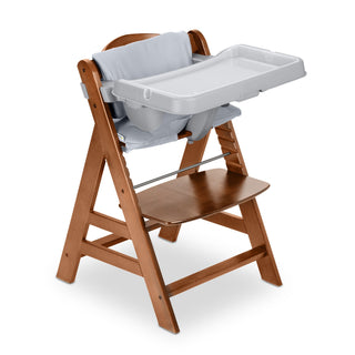 hauck AlphaPlus Grow Along Walnut Wooden High Chair, Tray & Deluxe Cushion, Grey