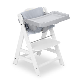 hauck AlphaPlus Grow Along White Wooden High Chair, Grey Tray Table, & Cushion