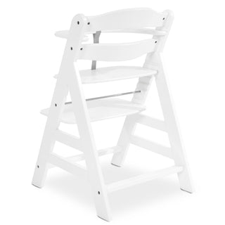 hauck AlphaPlus Grow Along White Wooden High Chair, Grey Tray Table, & Cushion