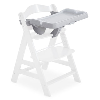 hauck AlphaPlus Grow Along White Wooden High Chair, Grey Tray Table, & Cushion