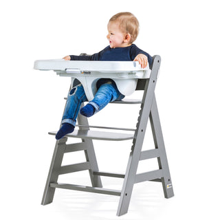 hauck AlphaPlus Grow Along White Wooden High Chair, Grey Tray Table, & Cushion