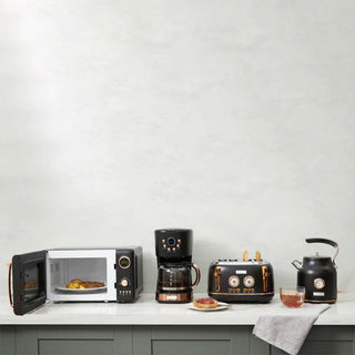Haden Heritage Vintage 700W Countertop Home Kitchen Microwave Oven, Black/Copper