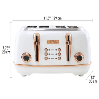 Haden Heritage 4 Slice Wide Slot Toaster with Removable Crumb Tray, Ivory/Copper