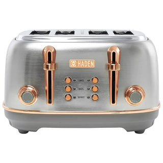 Haden Heritage 4 Slice Wide Slot Toaster with Removable Crumb Tray, Steel/Copper