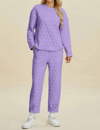 Trendsi - Double Take Full Size Texture Round Neck Long Sleeve Top and Pants Set