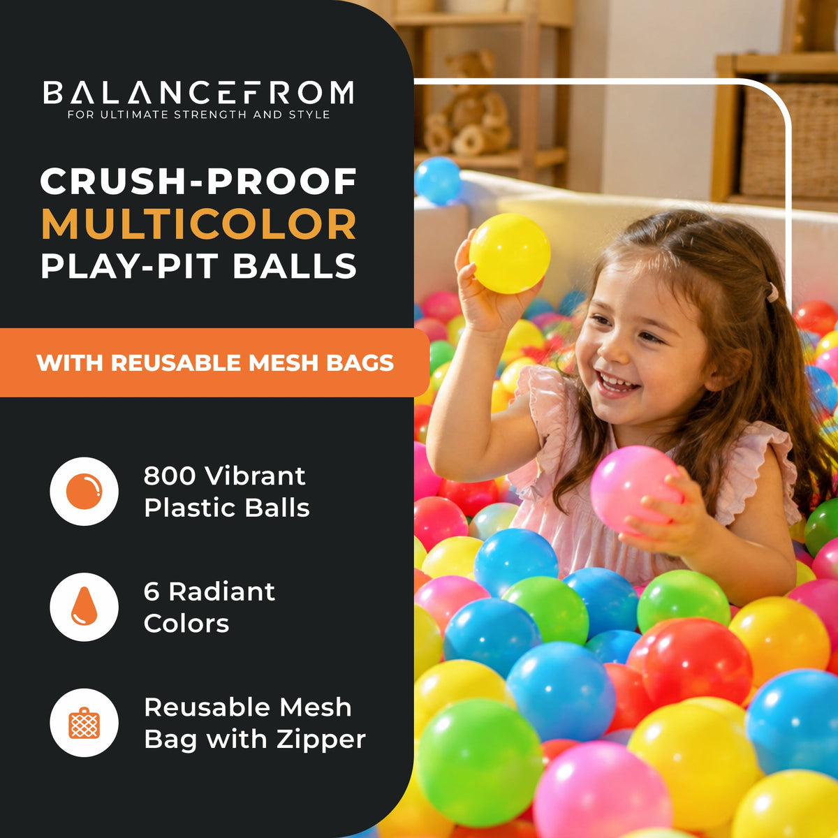 BalanceFrom Fitness 2.3" Play Pit Balls with Storage Bag, Multicolor (2 Pack)