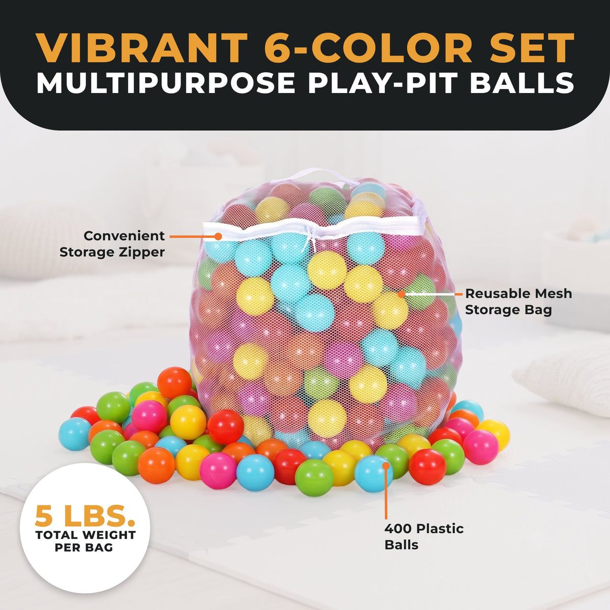 BalanceFrom Fitness 2.3" Play Pit Balls with Storage Bag, Multicolor (2 Pack)