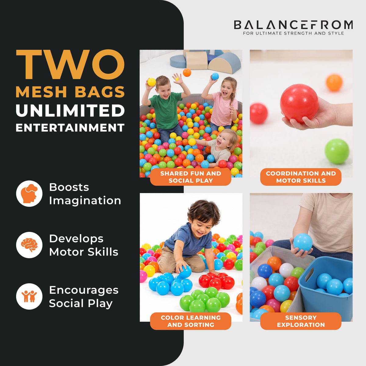 BalanceFrom Fitness 2.3" Play Pit Balls with Storage Bag, Multicolor (2 Pack)
