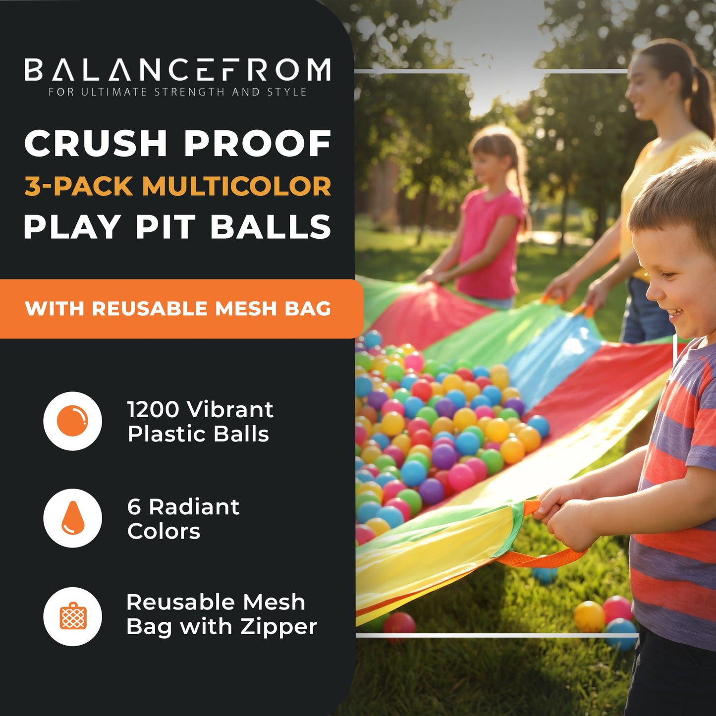BalanceFrom Fitness 2.3" Play Pit Balls with Storage Bag, Multicolor (3 Pack)