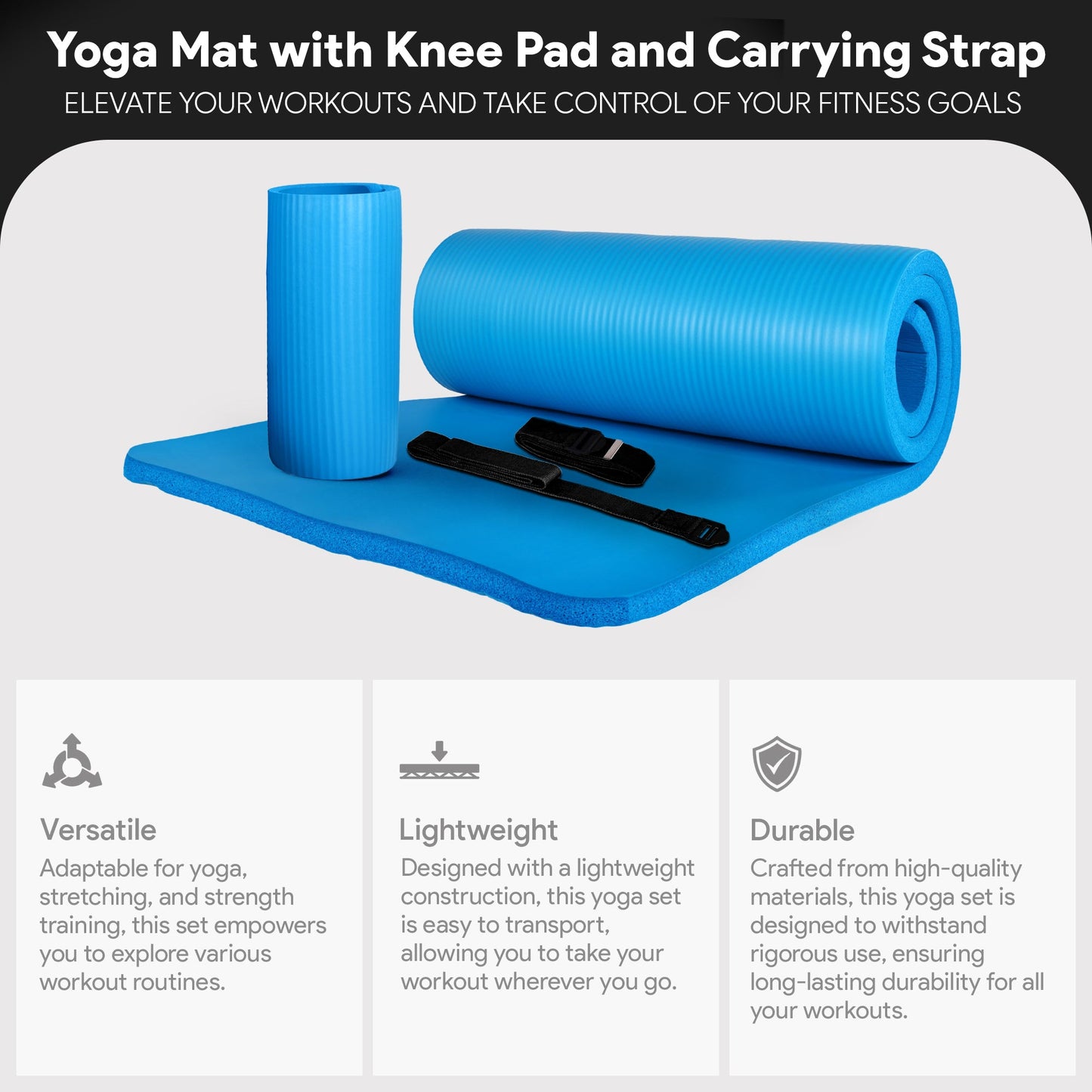 BalanceFrom Yoga Mat with Knee Pad, Yoga Blocks, Carrying Strap, and Extra 1-Inch Foam, Exercise Mat for Gym or Home Workout, 71" x 24", Blue