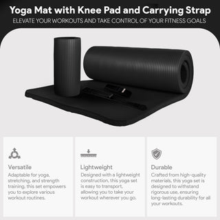 BalanceFrom Yoga Mat with Knee Pad, Yoga Blocks, Carrying Strap, and Extra 1-Inch Foam, Exercise Mat for Gym or Home Workout, 71" x 24", Black