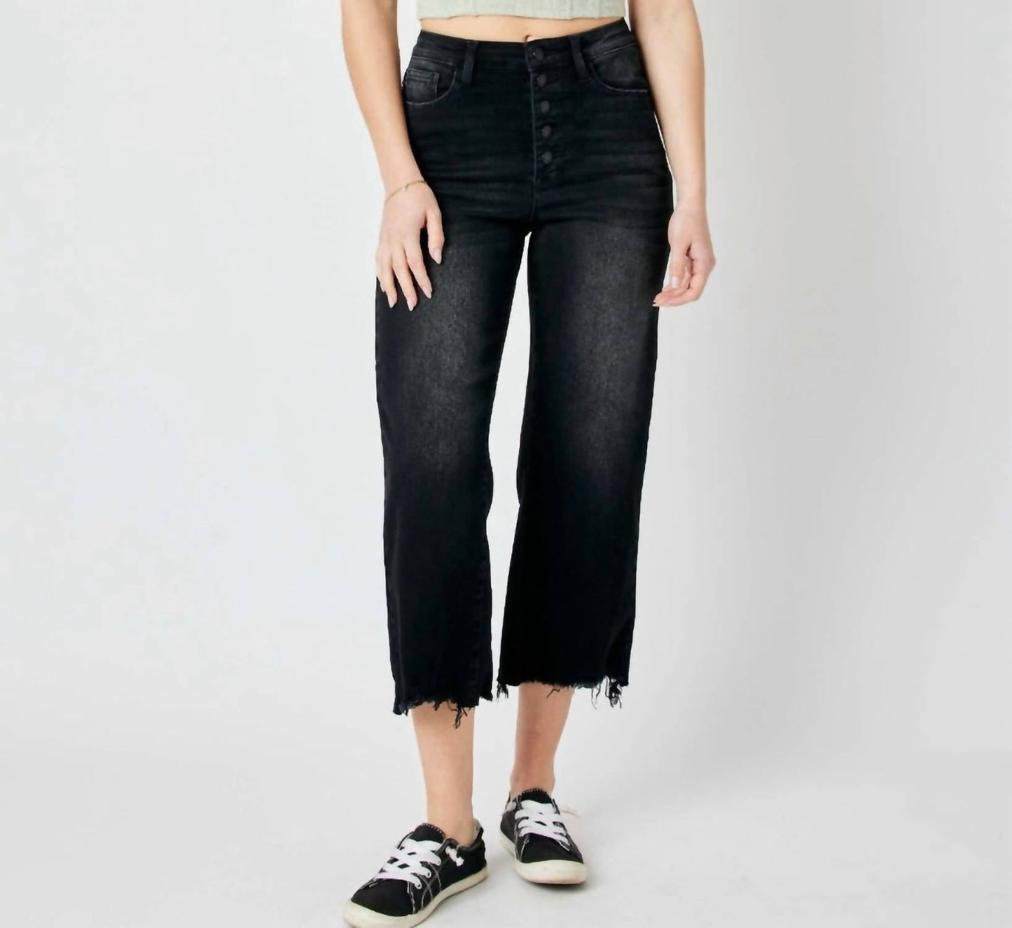Judy Blue - Tara Ripped Raw Hem Crop Wide Leg Jeans