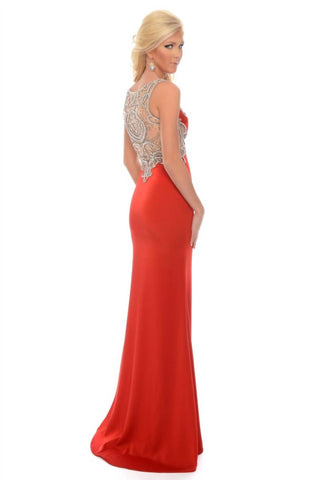 Precious Formals - Stretch Satin Gown With High Slit