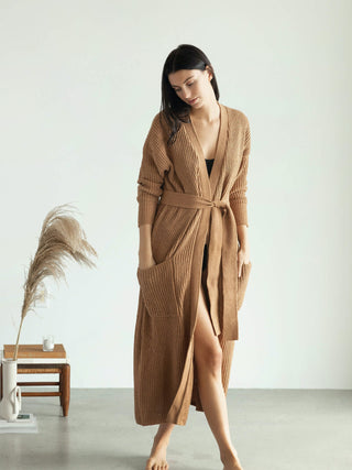 Sunday Citizen Nube Ribbed Long Cardigan  Camel Brown  ONE SIZE ONLY