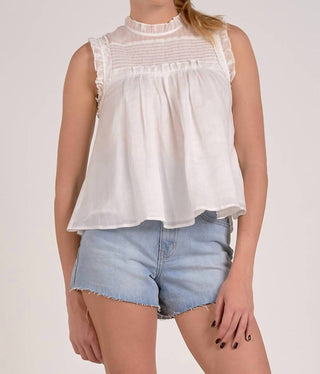 Elan - High Neck Sleeveless Ruch Front Top