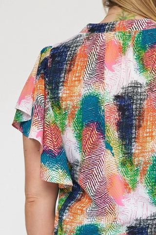 Entro - V-Neck Ruffle Sleeve Top