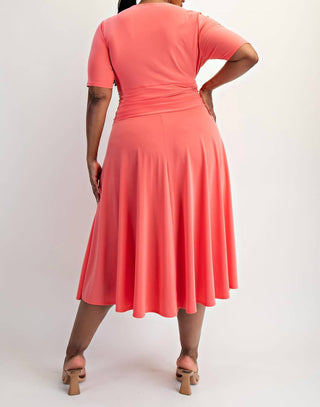 The Curve La - Plus Size Knit Surplice Midi Dress With Full Skirt