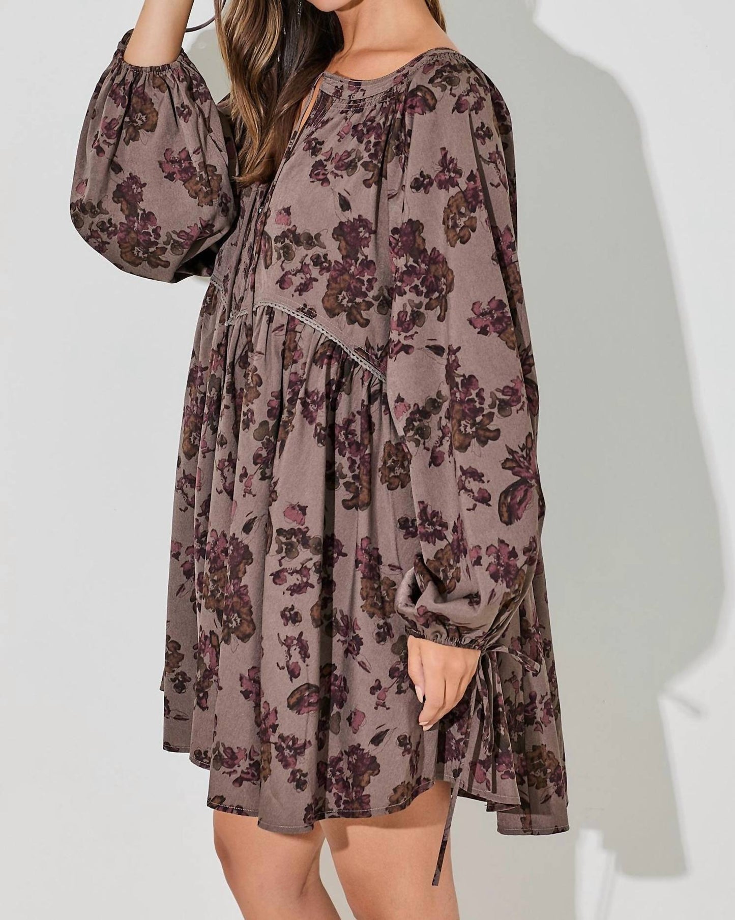 Baevely By Wellmade - Cleo Printed Floral Baby Doll Dress With Ties