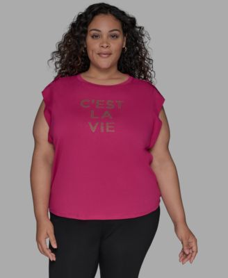 Karl Lagerfeld Paris Plus Size Cest La Vie Extended Shoulder Top