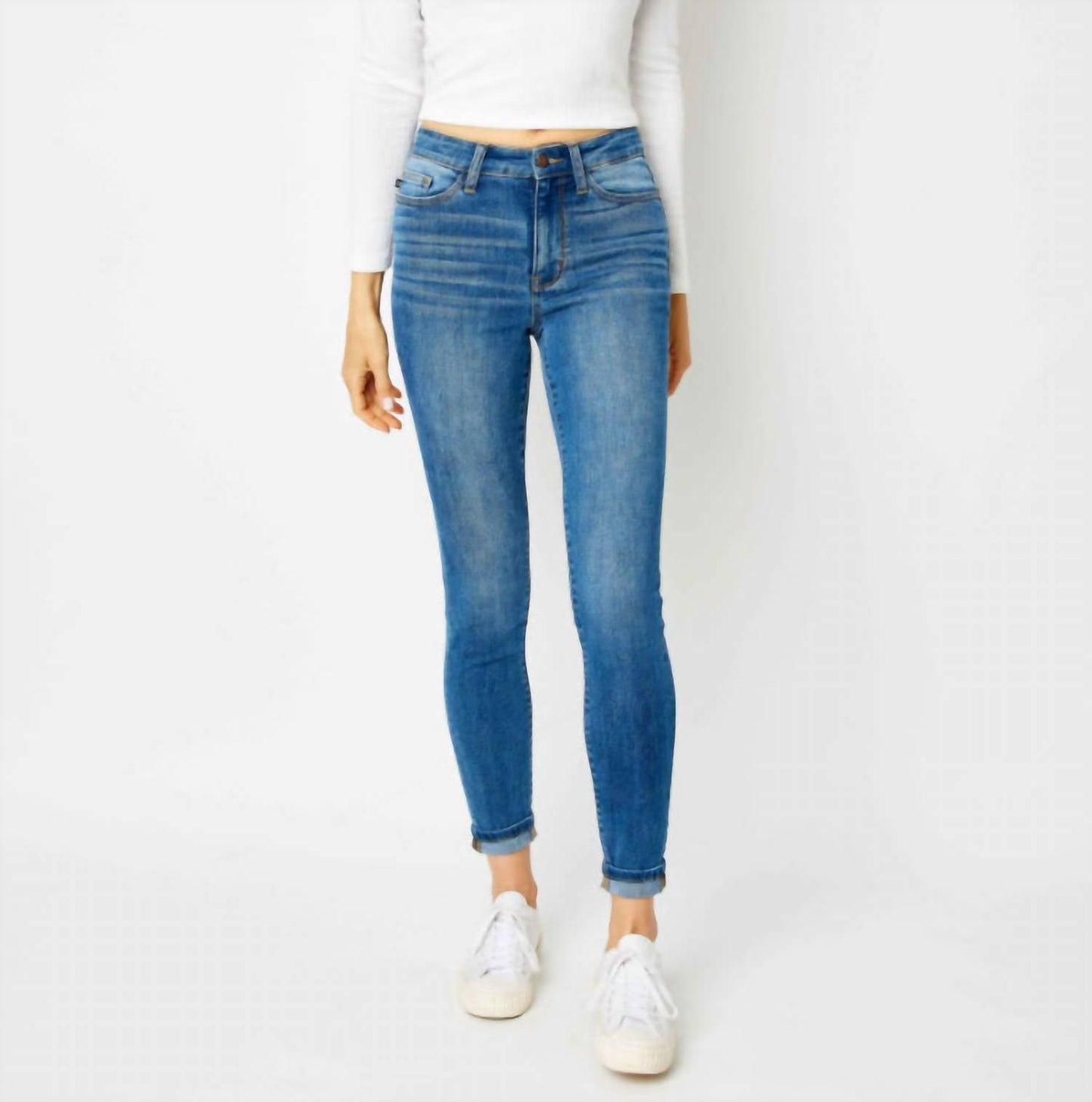 Judy Blue - Women's High Waist Cuffed Hem Skinny Jeans