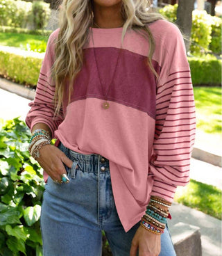 Lovesoft - Clashing Stripe Bishop Sleeve Top