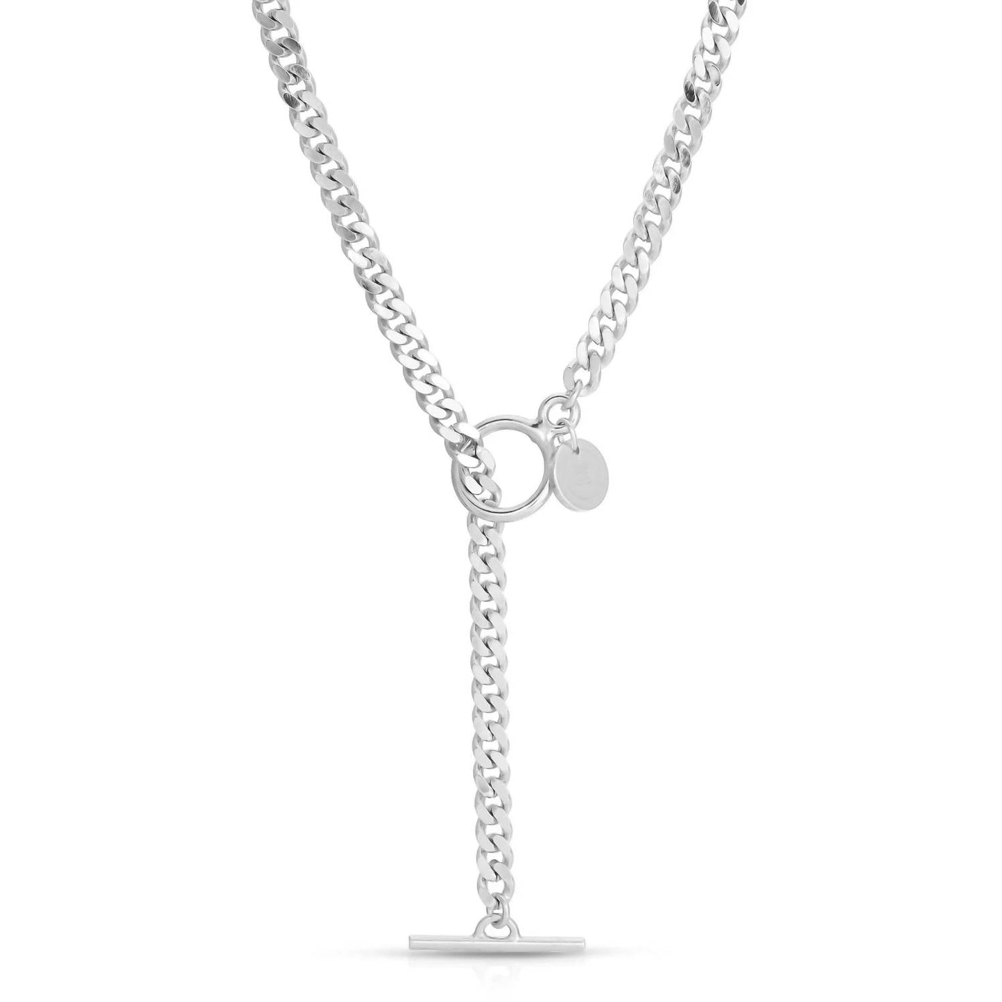 Eklexic - Women's Micro Link Curb Chain Convertible Lariat Necklace