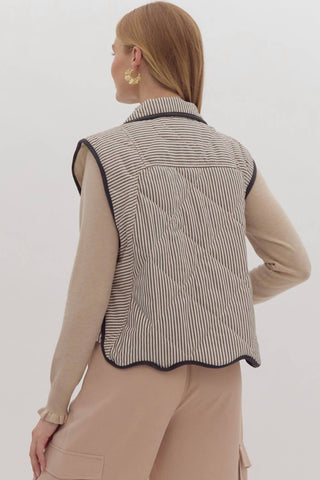 Entro - Women's Stripe Oversized Quilted Gilet Top