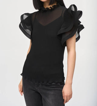 Joseph Ribkoff - Chiffon Pleated Top with Ruffled Sleeves