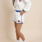Sadie & Sage - Flag Embroidery Zip Up Collar Jacket