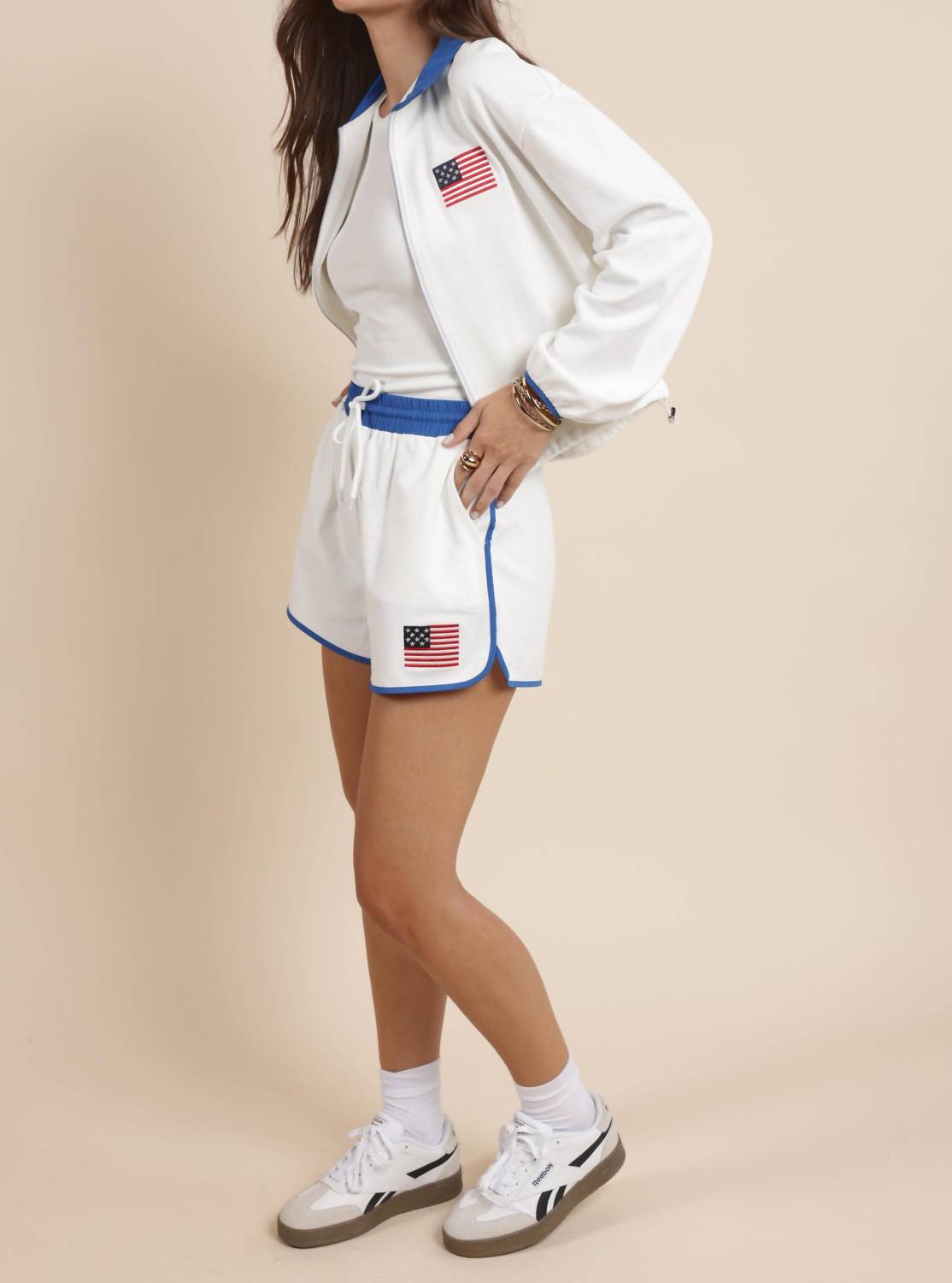 Sadie & Sage - Flag Embroidery Zip Up Collar Jacket