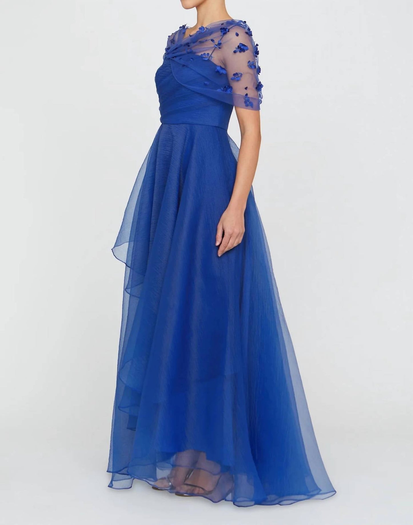 Theia - Atlas Shawl Draped Gown